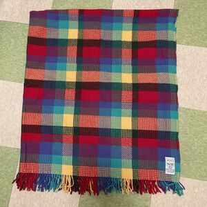 Vtg Avoca Mills 100% Wool Woven Throw Lap Blanket Rainbow Multicolor Ireland